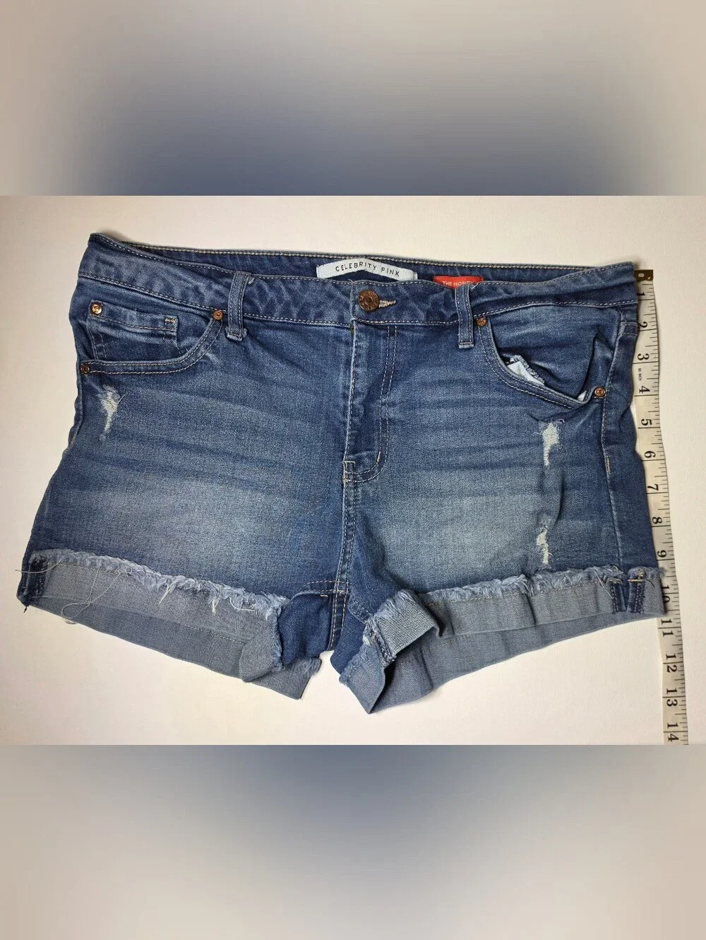 Celebrity Pink Distressed Cuffed Blue Denim Shorts